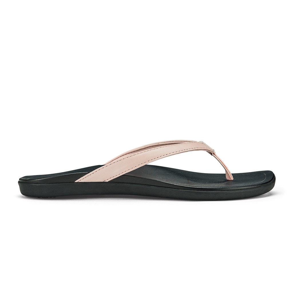Olukai Zehentrenner Damen - Ho Opio Comfy & Classic Beach Schwarz/Rosa - 63827DQTX